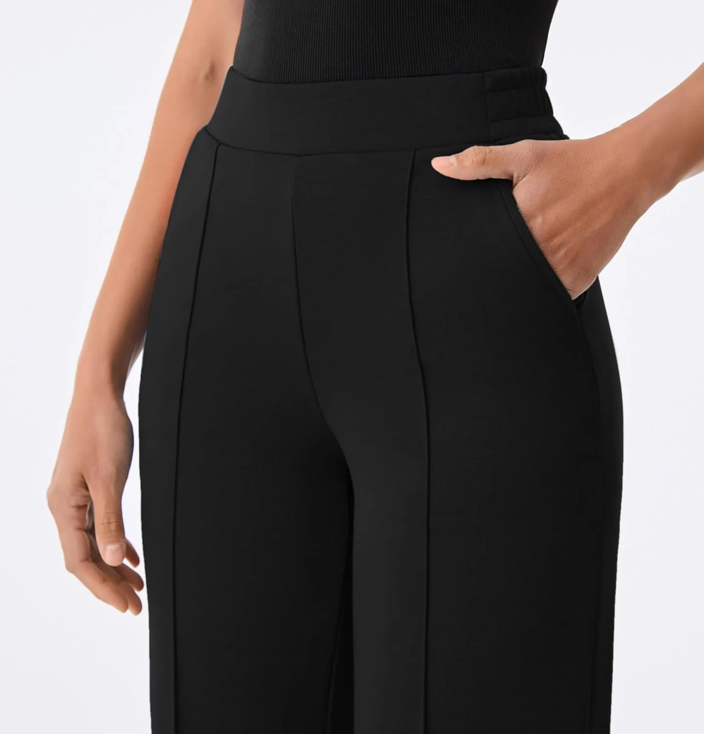 AFITNE Women's Wide Leg Work Pants High Waist Pull On Business Casual Pants Lightweight Lounge Slacks with Pockets 29"/31"