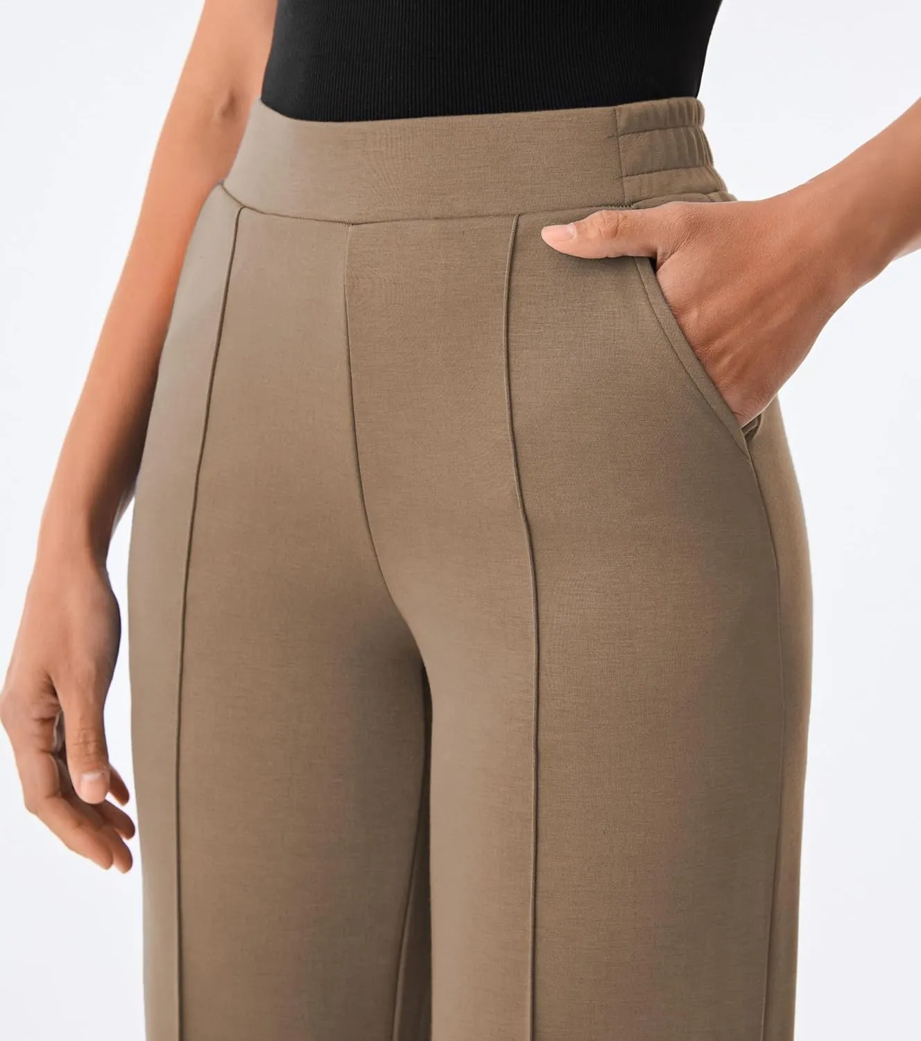 AFITNE Women's Wide Leg Work Pants High Waist Pull On Business Casual Pants Lightweight Lounge Slacks with Pockets 29"/31"
