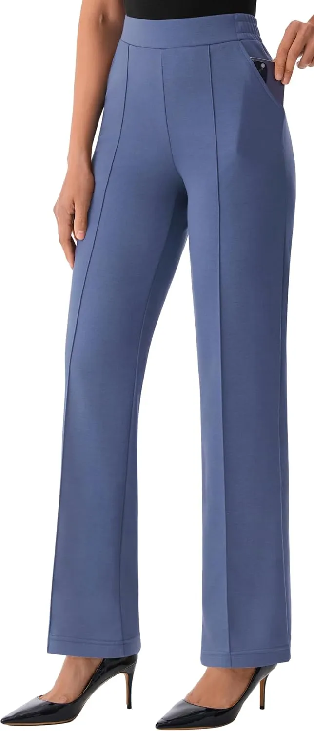 AFITNE Women's Wide Leg Work Pants High Waist Pull On Business Casual Pants Lightweight Lounge Slacks with Pockets 29"/31"
