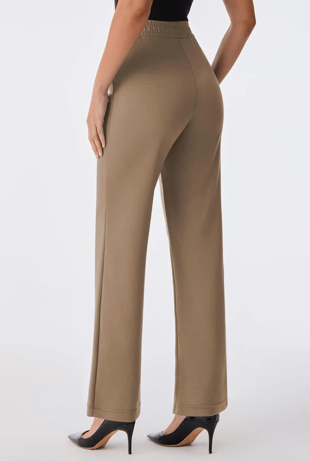 AFITNE Women's Wide Leg Work Pants High Waist Pull On Business Casual Pants Lightweight Lounge Slacks with Pockets 29"/31"