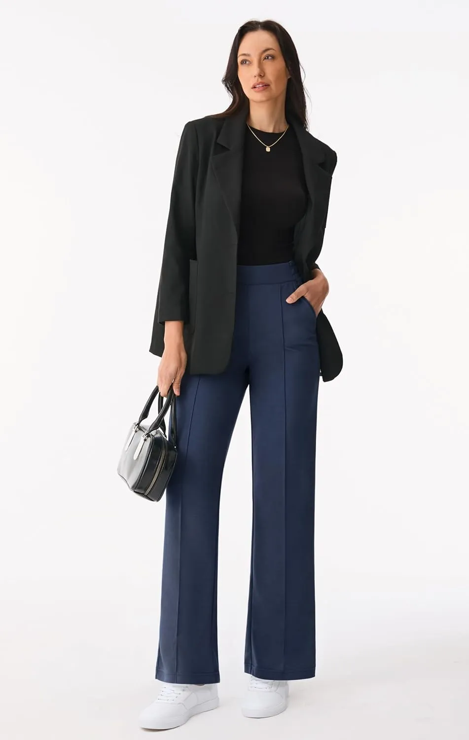 AFITNE Women's Wide Leg Work Pants High Waist Pull On Business Casual Pants Lightweight Lounge Slacks with Pockets 29"/31"