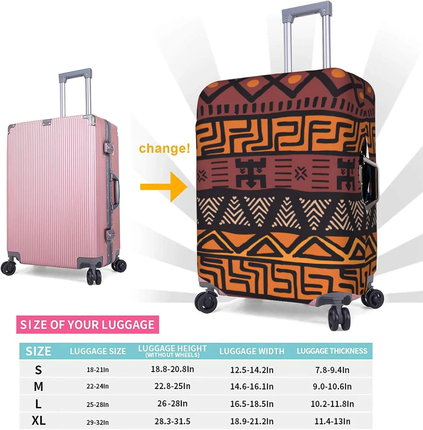 African Mud Cloth Tribal Print Practical Elastic Washable Travel Luggage Cover with Concealed Zipper for Suitcases