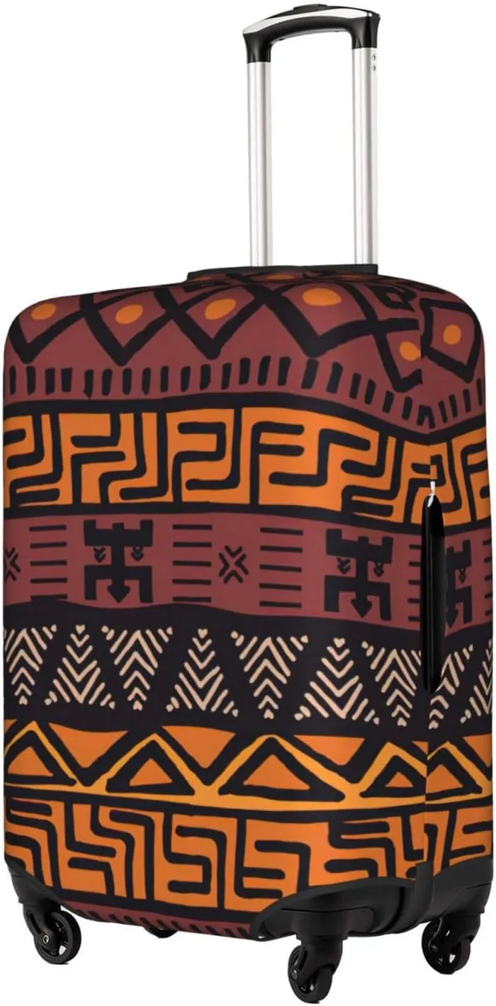 African Mud Cloth Tribal Print Practical Elastic Washable Travel Luggage Cover with Concealed Zipper for Suitcases