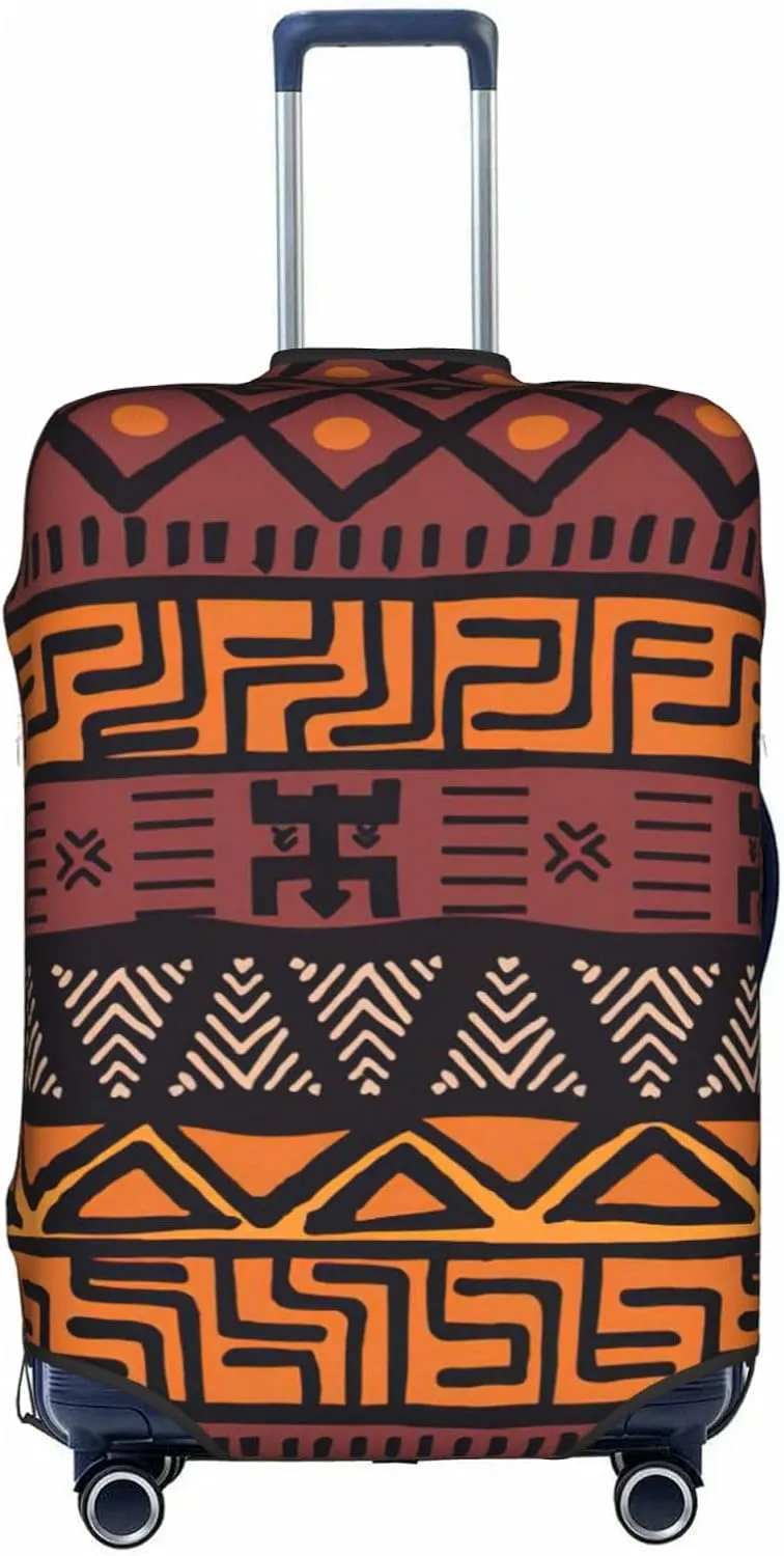 African Mud Cloth Tribal Print Practical Elastic Washable Travel Luggage Cover with Concealed Zipper for Suitcases