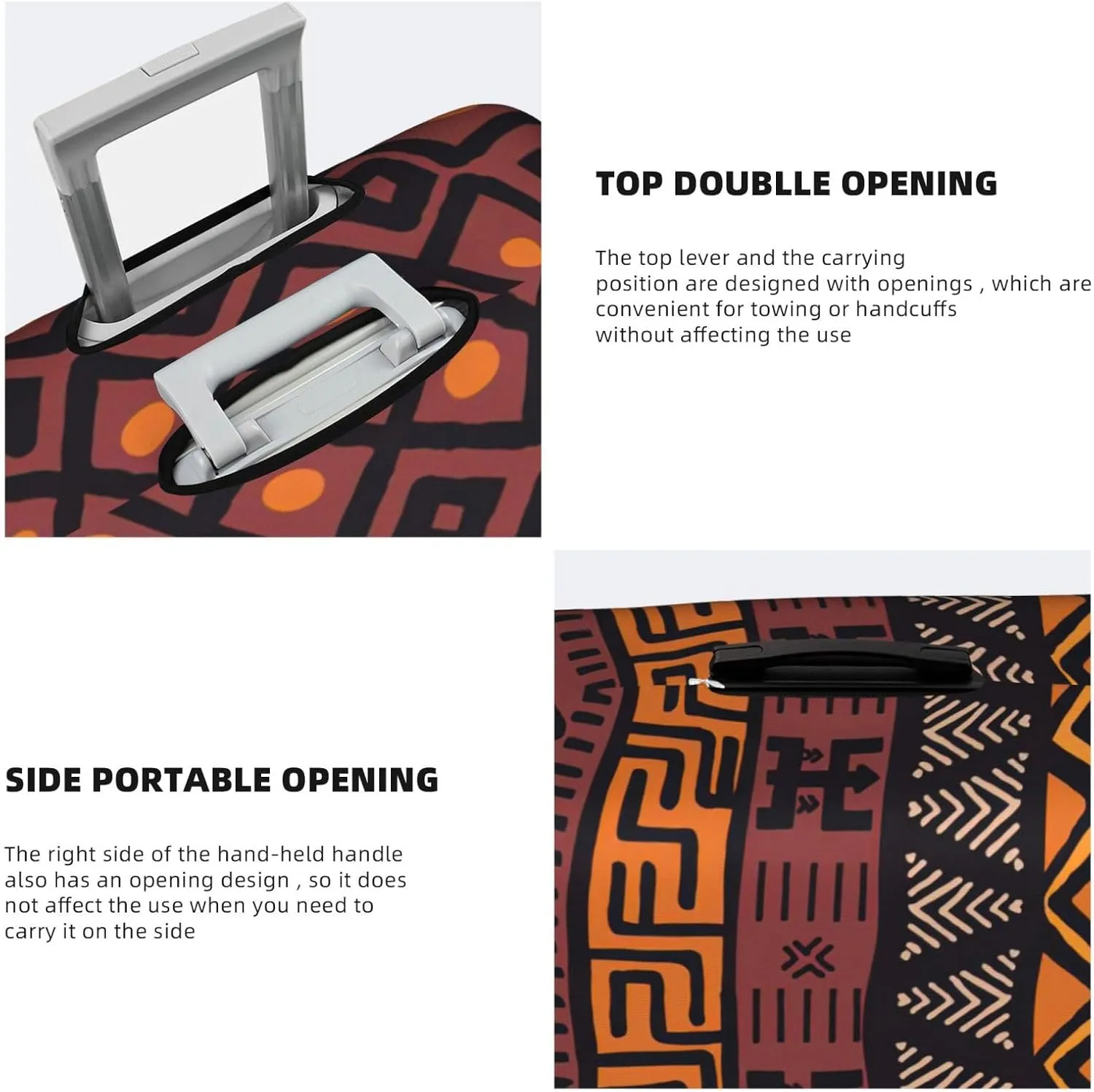 African Mud Cloth Tribal Print Practical Elastic Washable Travel Luggage Cover with Concealed Zipper for Suitcases