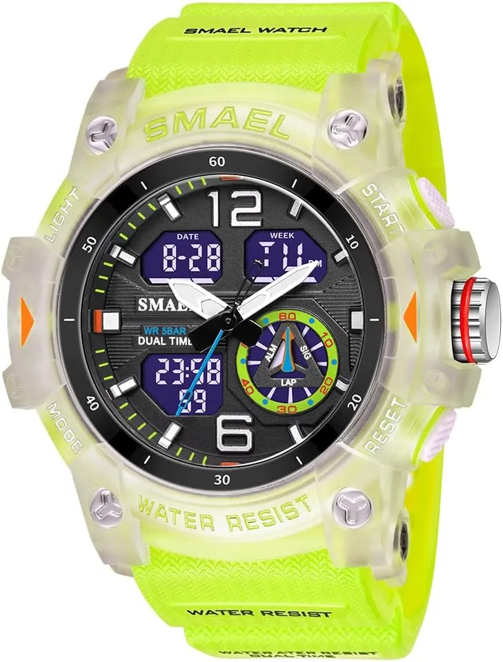 AIMES Men's Watches Outdoor Sports Waterproof Military Watch Large Face Tactical Digital Analog Wrist Watch Date Multi Function Led Alarm Stopwatch for Man