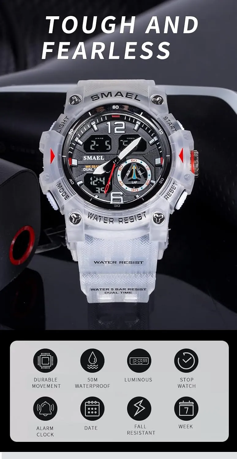 AIMES Men's Watches Outdoor Sports Waterproof Military Watch Large Face Tactical Digital Analog Wrist Watch Date Multi Function Led Alarm Stopwatch for Man