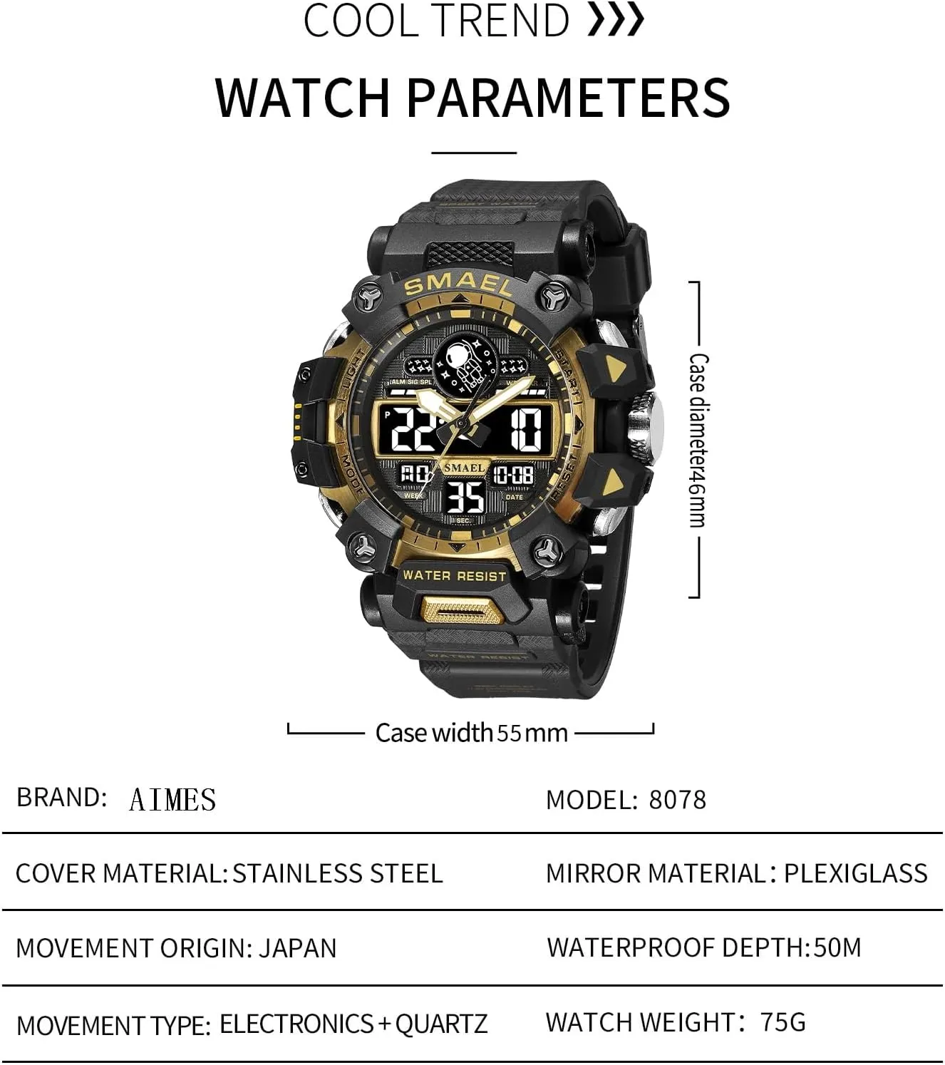 AIMES Men's Watches Sports Outdoor Waterproof Military Watch for Men Large Dual Time Zone Date Multi Function Casual Work Wristwatch Tactics LED Alarm Stopwatch