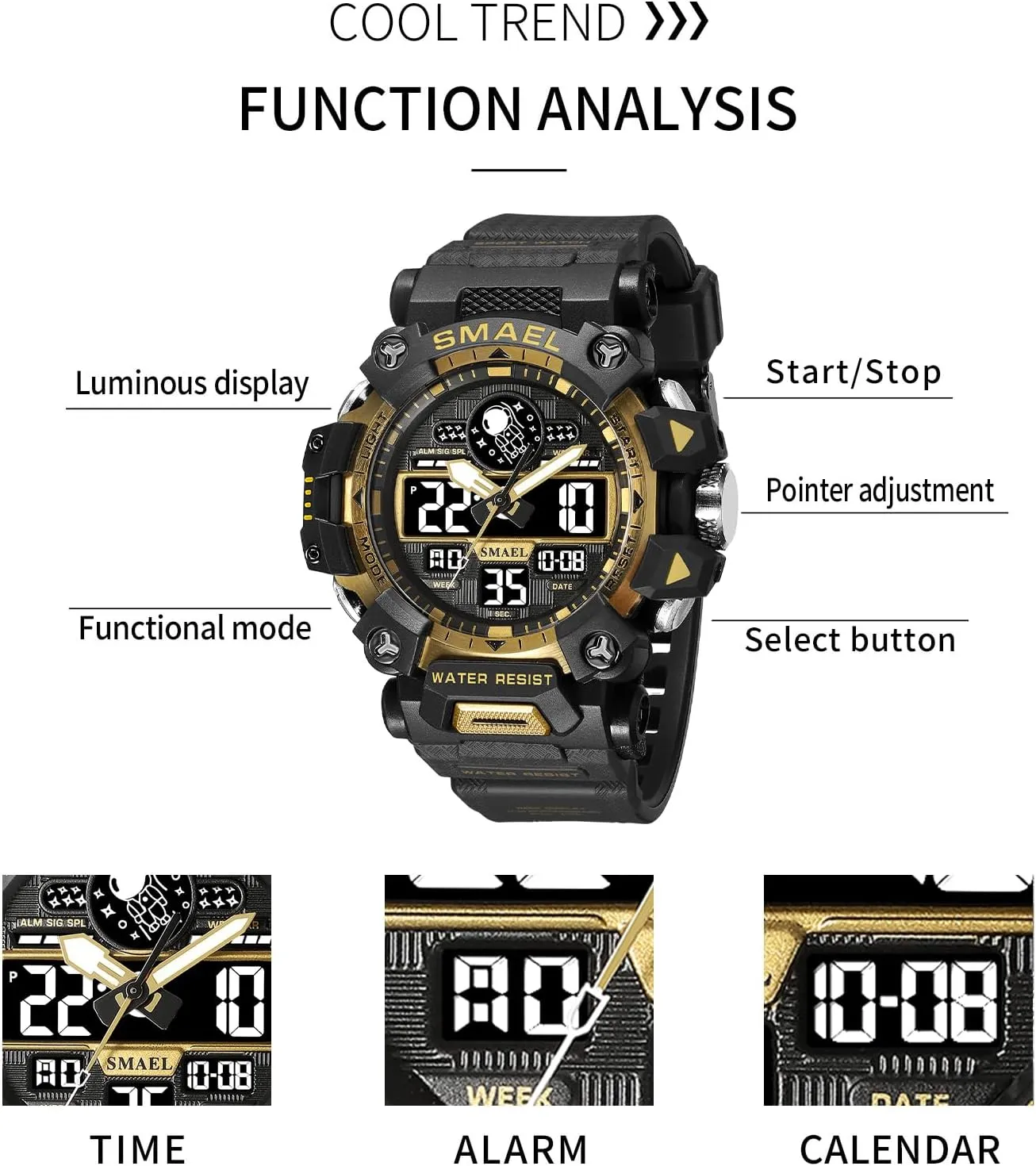 AIMES Men's Watches Sports Outdoor Waterproof Military Watch for Men Large Dual Time Zone Date Multi Function Casual Work Wristwatch Tactics LED Alarm Stopwatch