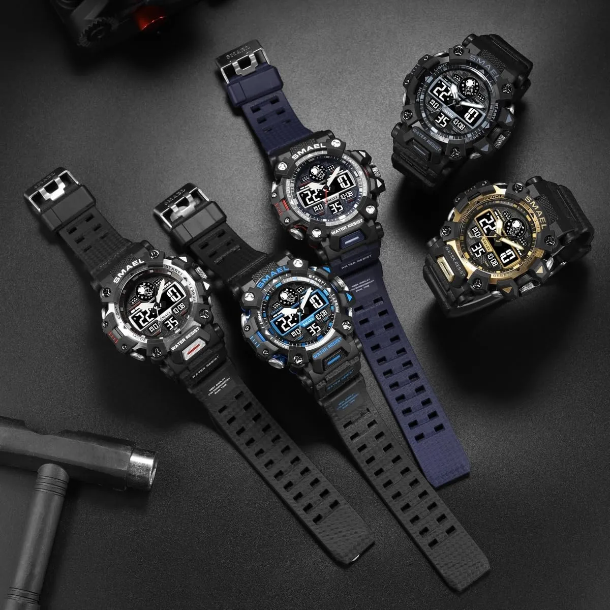 AIMES Men's Watches Sports Outdoor Waterproof Military Watch for Men Large Dual Time Zone Date Multi Function Casual Work Wristwatch Tactics LED Alarm Stopwatch