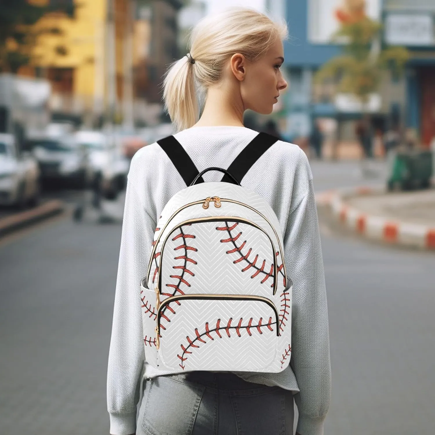 ALAZA Travel Backpack Purse for Women Fashion Anti-theft Work Casual Baseball White Daypack Shoulder Bag Medium Size