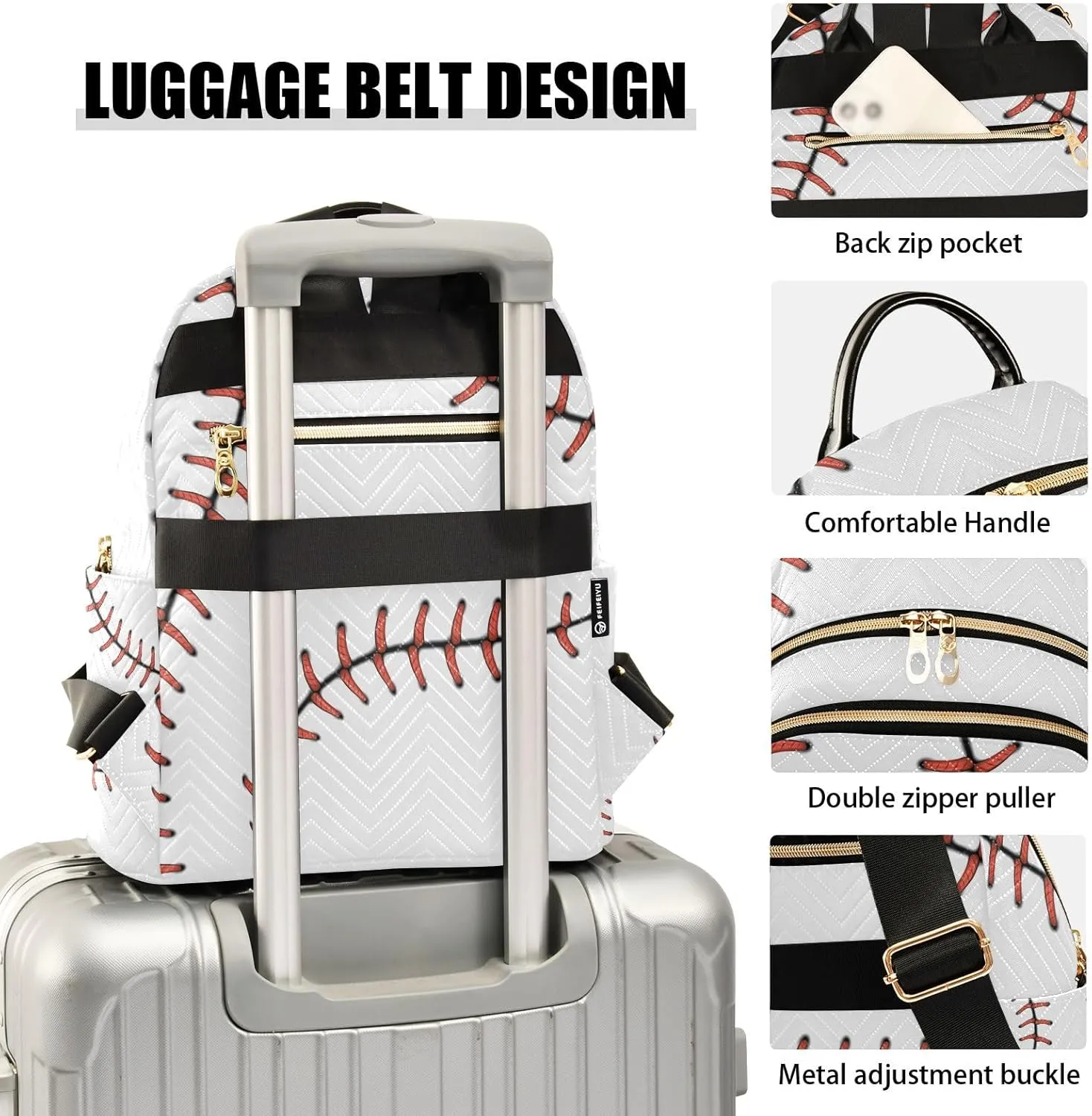 ALAZA Travel Backpack Purse for Women Fashion Anti-theft Work Casual Baseball White Daypack Shoulder Bag Medium Size
