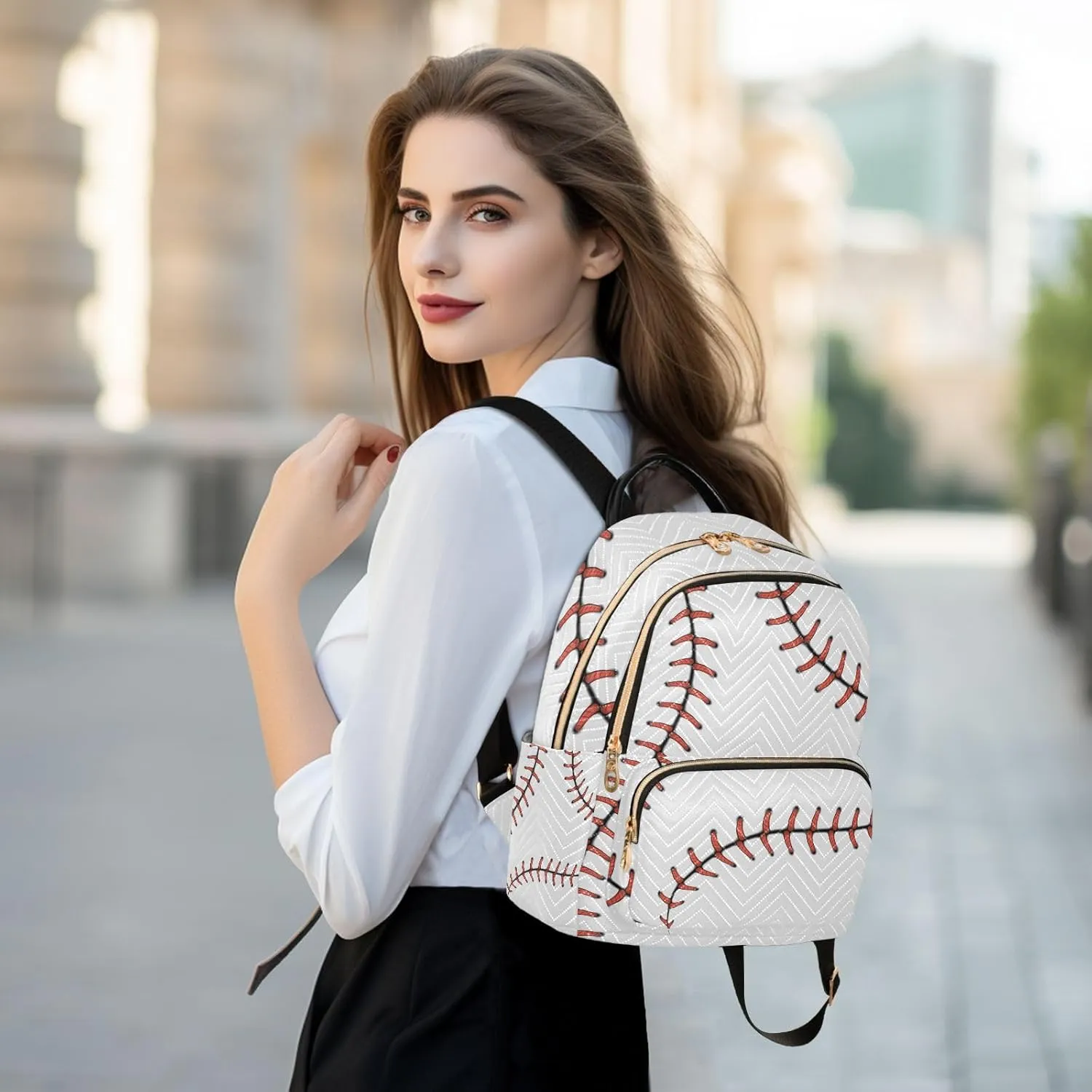 ALAZA Travel Backpack Purse for Women Fashion Anti-theft Work Casual Baseball White Daypack Shoulder Bag Medium Size