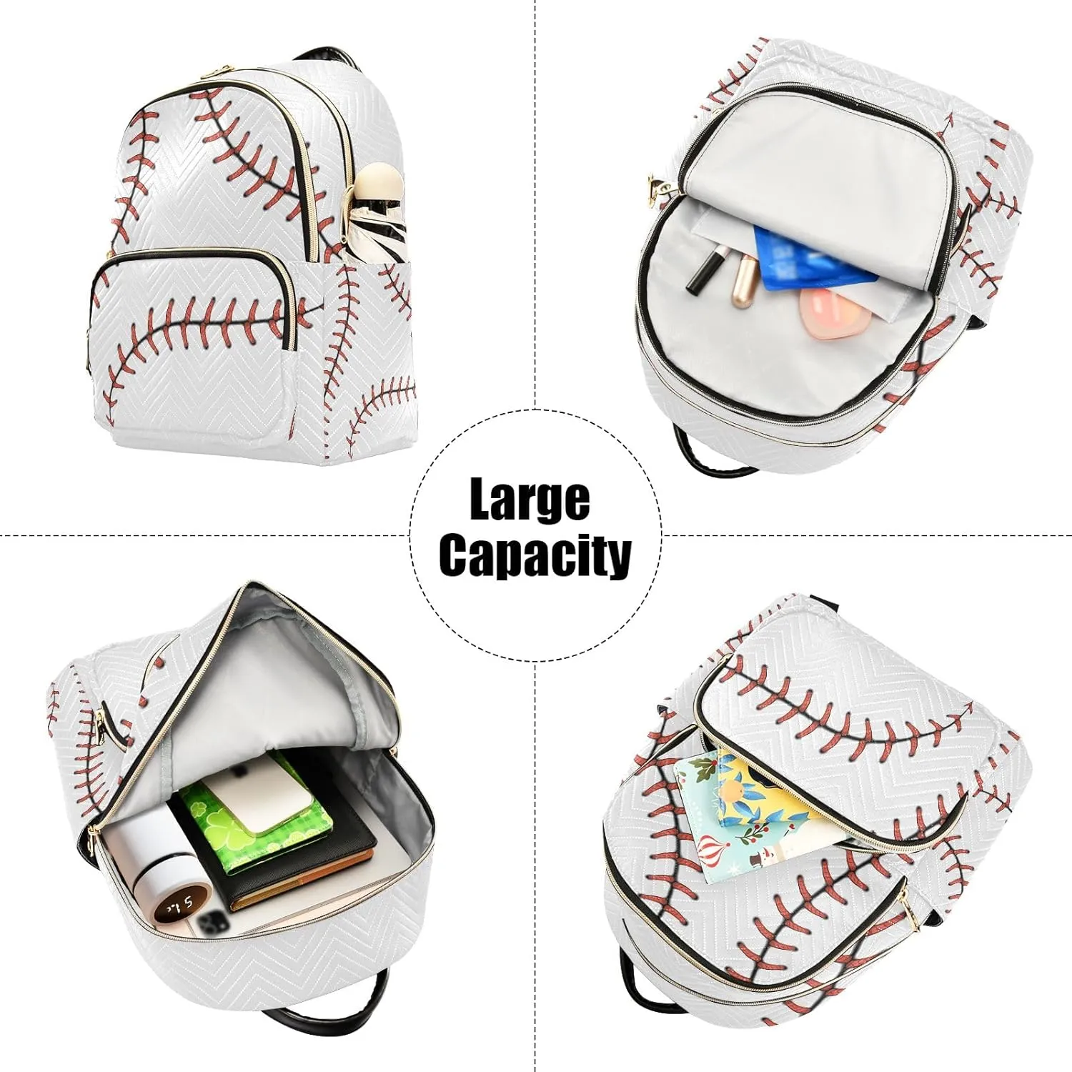 ALAZA Travel Backpack Purse for Women Fashion Anti-theft Work Casual Baseball White Daypack Shoulder Bag Medium Size