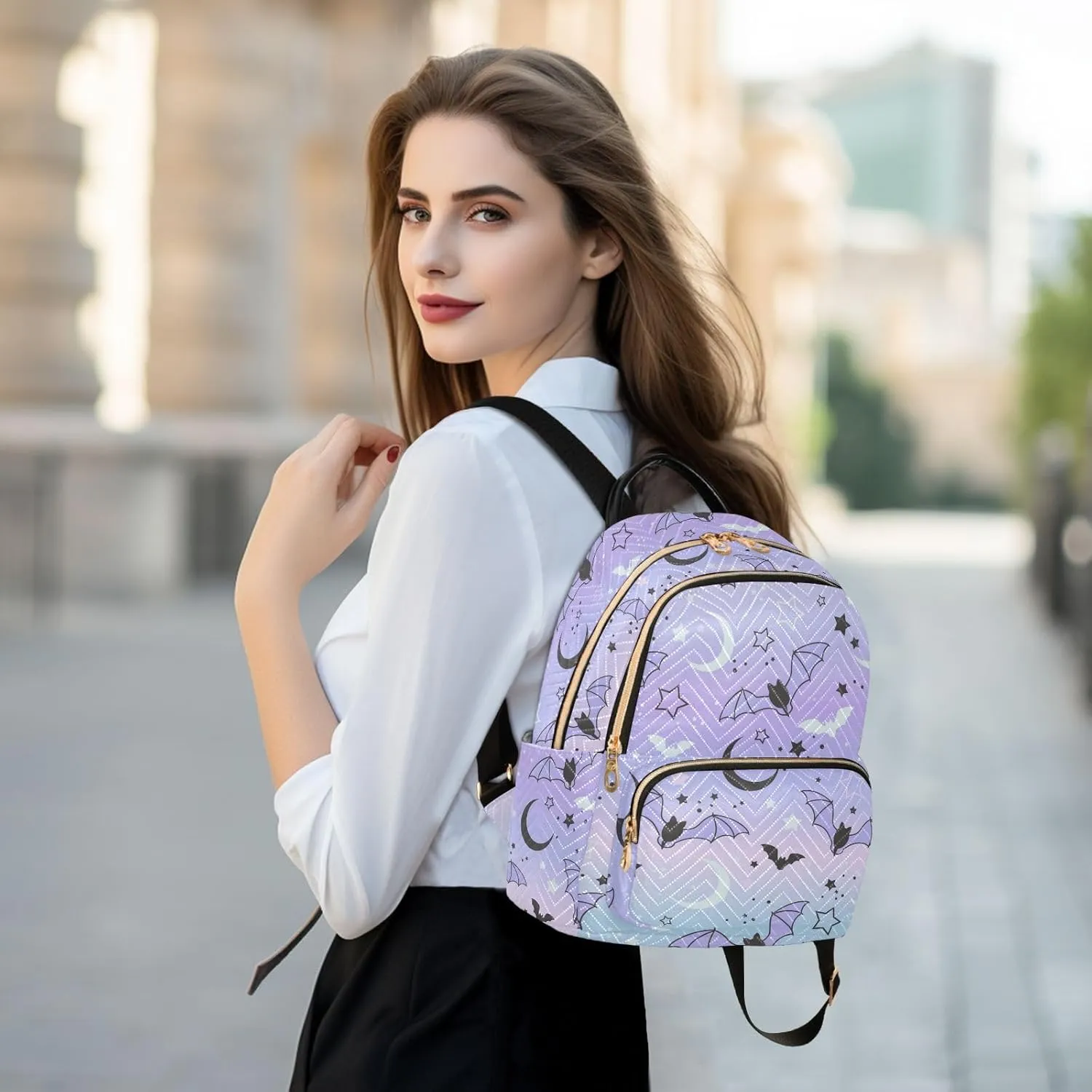 ALAZA Travel Backpack Purse for Women Fashion Anti-theft Work Casual Bat Starry Sky Daypack Shoulder Bag Medium Size