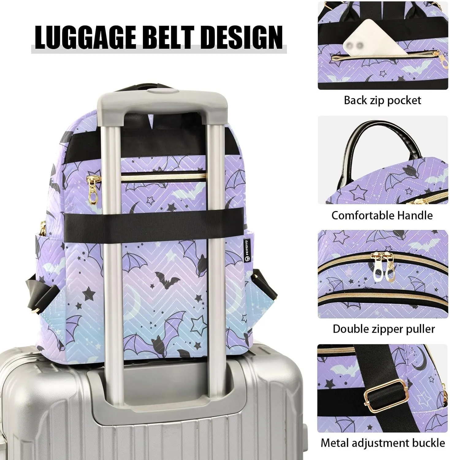 ALAZA Travel Backpack Purse for Women Fashion Anti-theft Work Casual Bat Starry Sky Daypack Shoulder Bag Medium Size