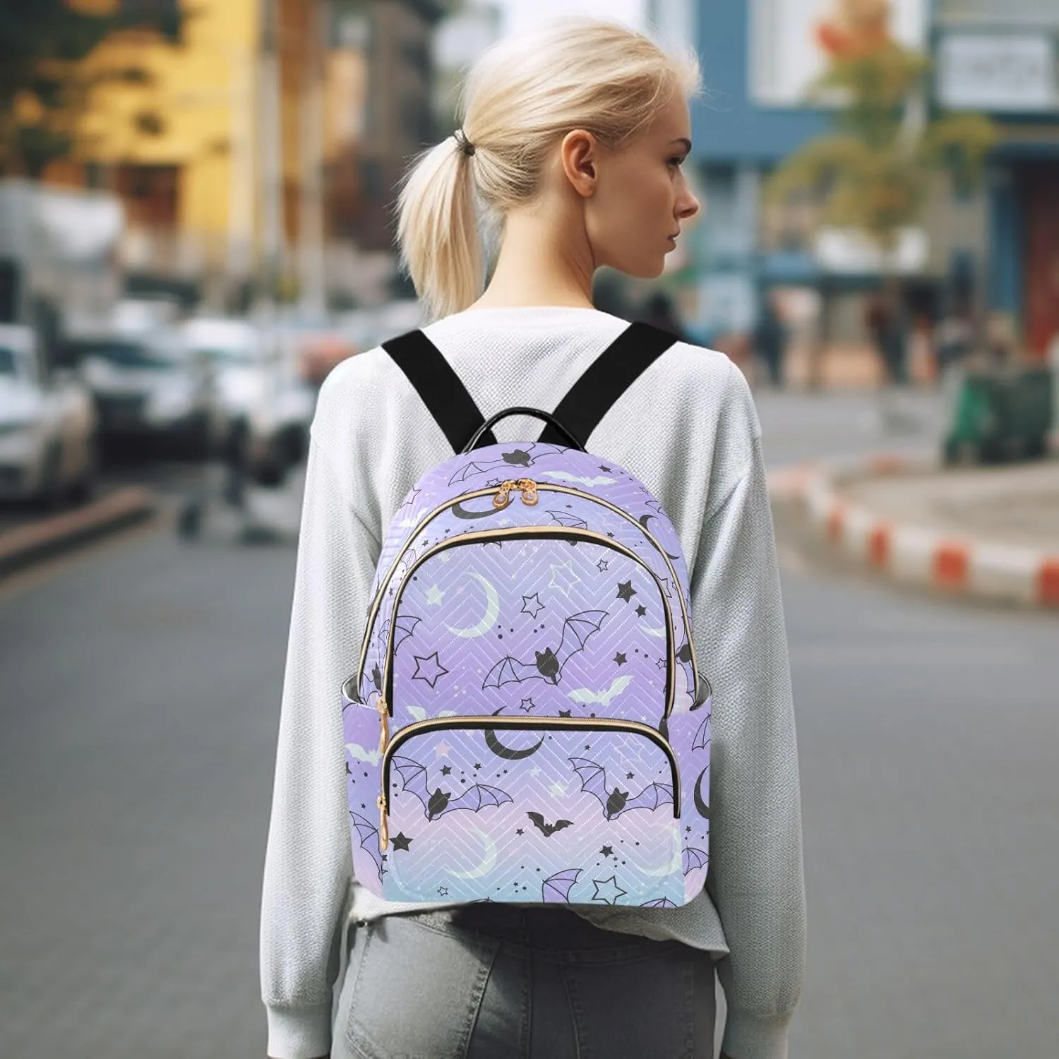 ALAZA Travel Backpack Purse for Women Fashion Anti-theft Work Casual Bat Starry Sky Daypack Shoulder Bag Medium Size