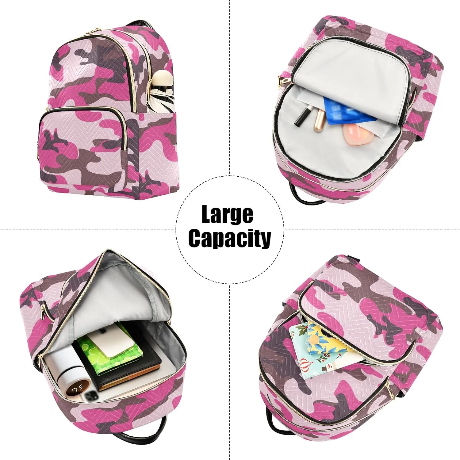 ALAZA Travel Backpack Purse for Women Fashion Anti-theft Work Casual Camo Pink Camouflage Daypack Shoulder Bag Medium Size
