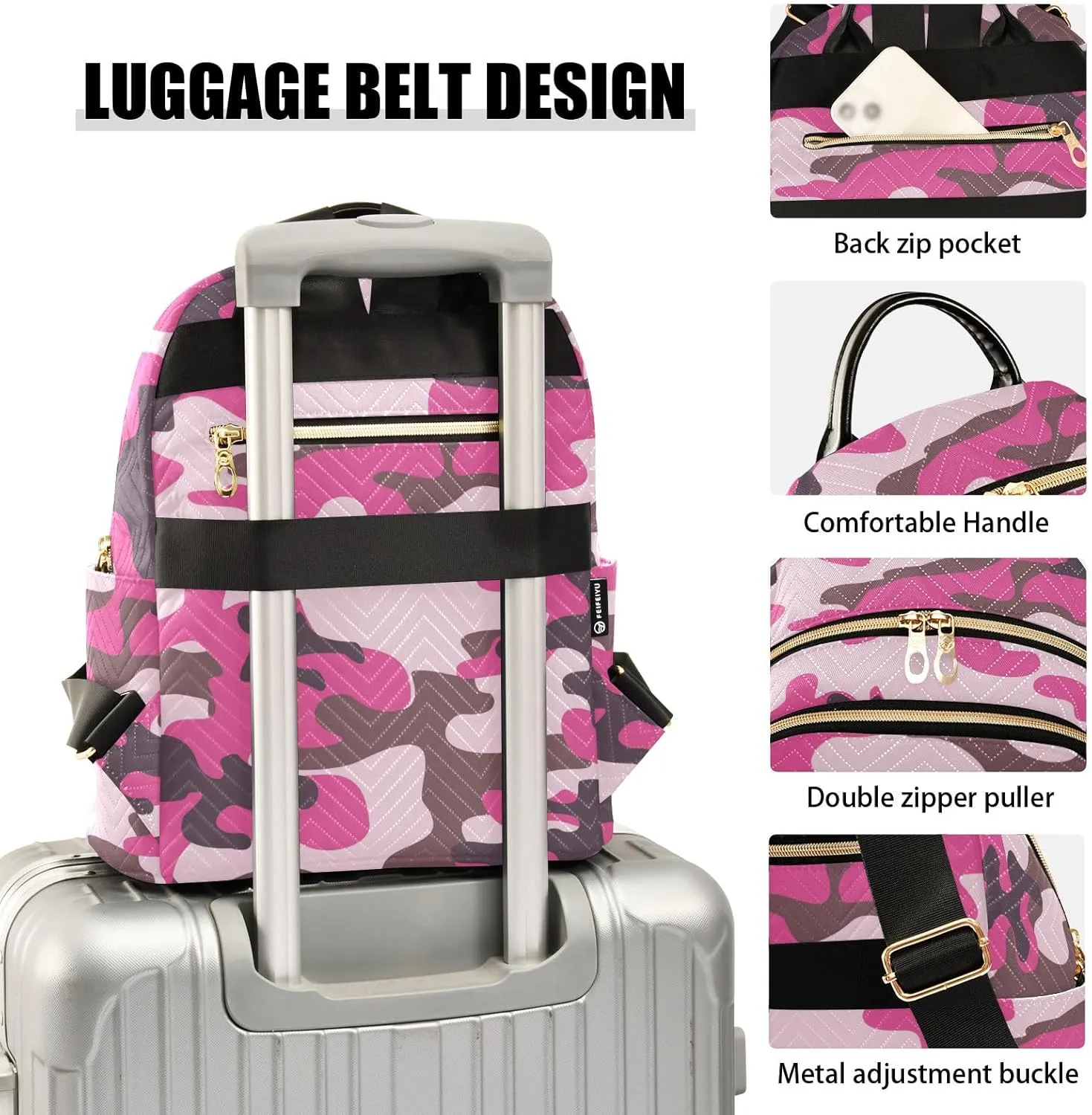 ALAZA Travel Backpack Purse for Women Fashion Anti-theft Work Casual Camo Pink Camouflage Daypack Shoulder Bag Medium Size