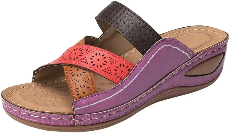 AMDBEL Womens Sandals With Arch Support, Womens Sandals Dressy Flat Arch Support Orthotic Slides Comfortable Walking Orthopedic Summer Flip Flops Beach Shoes, Wedge Sandals for Women Comfortable