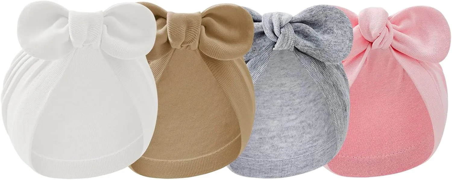 American Trends Newborn Hats Baby Girl Hats with Bow Toddler Hospital Caps Beanie Infant Hats