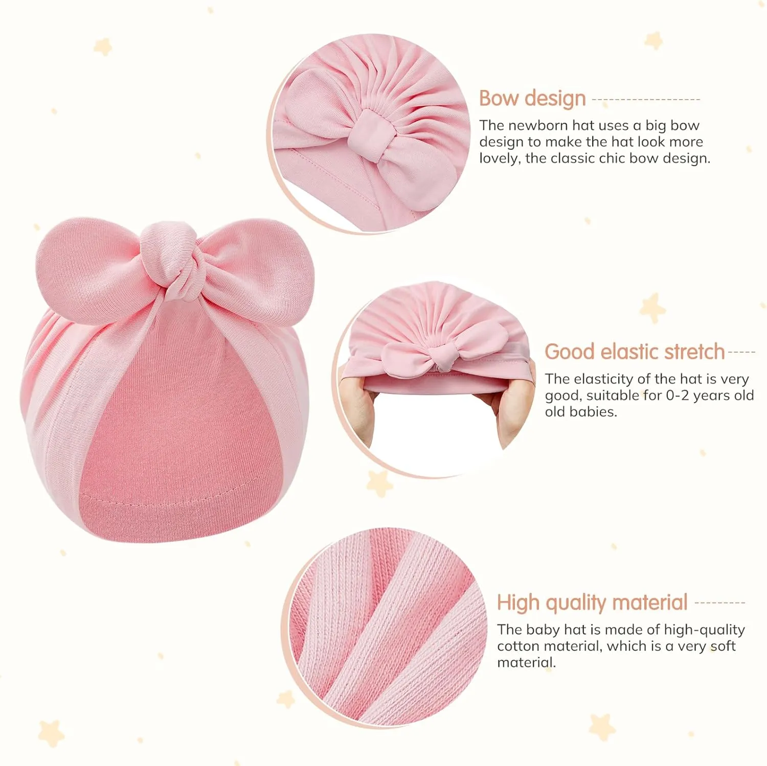 American Trends Newborn Hats Baby Girl Hats with Bow Toddler Hospital Caps Beanie Infant Hats