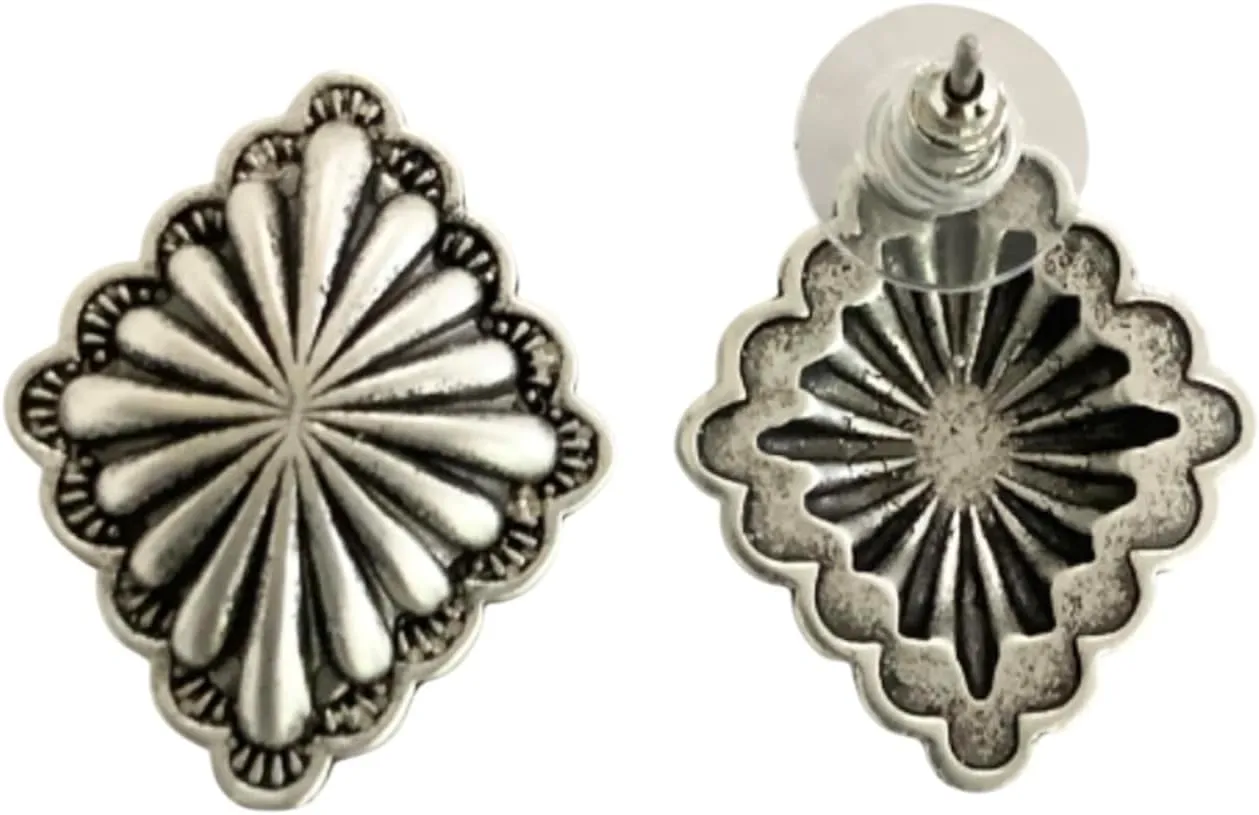 Antique Stud Earrings, Diamond Shaped, Western Style