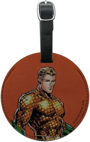 Aquaman Character Round Leather Luggage Card Suitcase Carry-On ID Tag