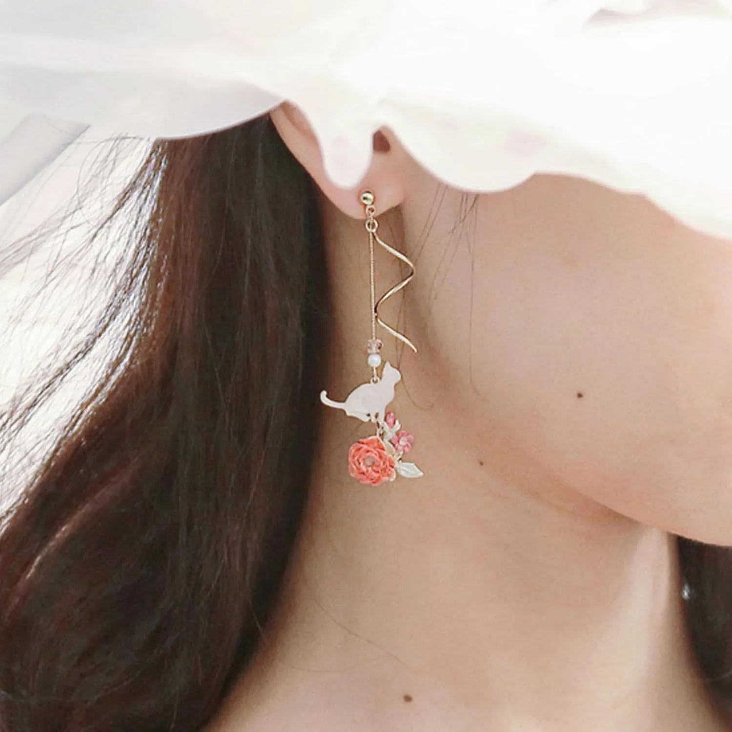 Asymmetrical Statement Flower Earrings for Women Unique Floral Jewelry Gift Statement Floral Earrings for Women