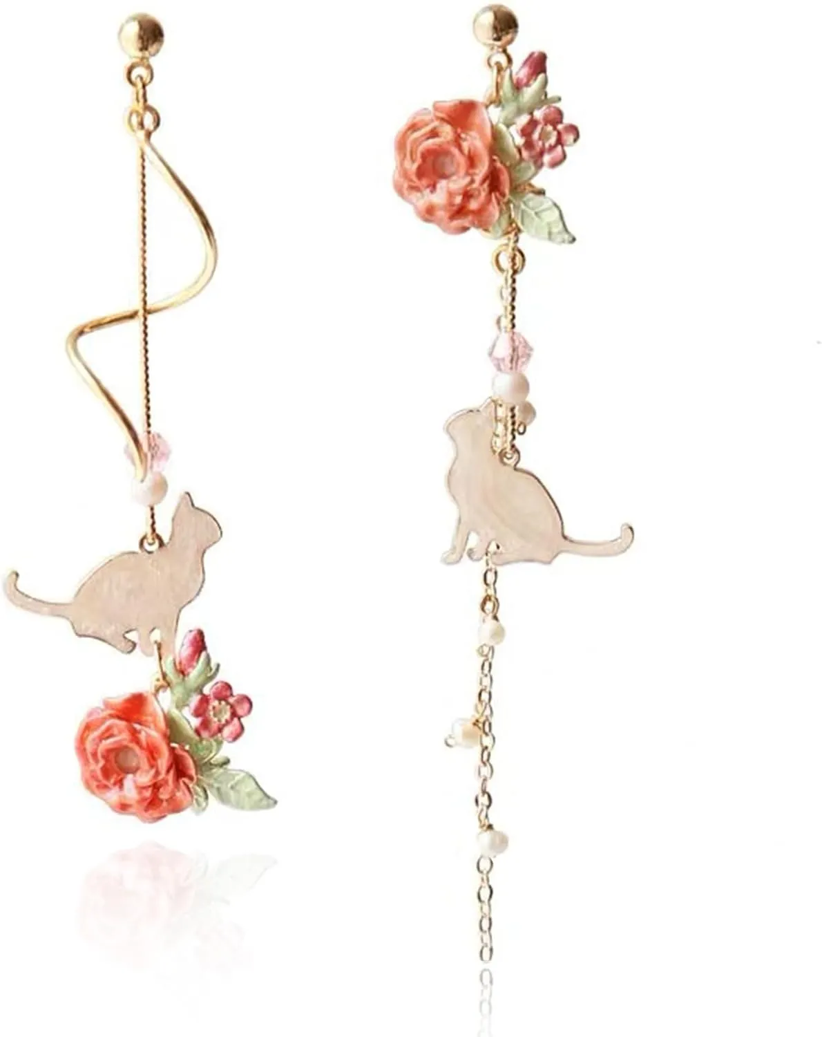 Asymmetrical Statement Flower Earrings for Women Unique Floral Jewelry Gift Statement Floral Earrings for Women
