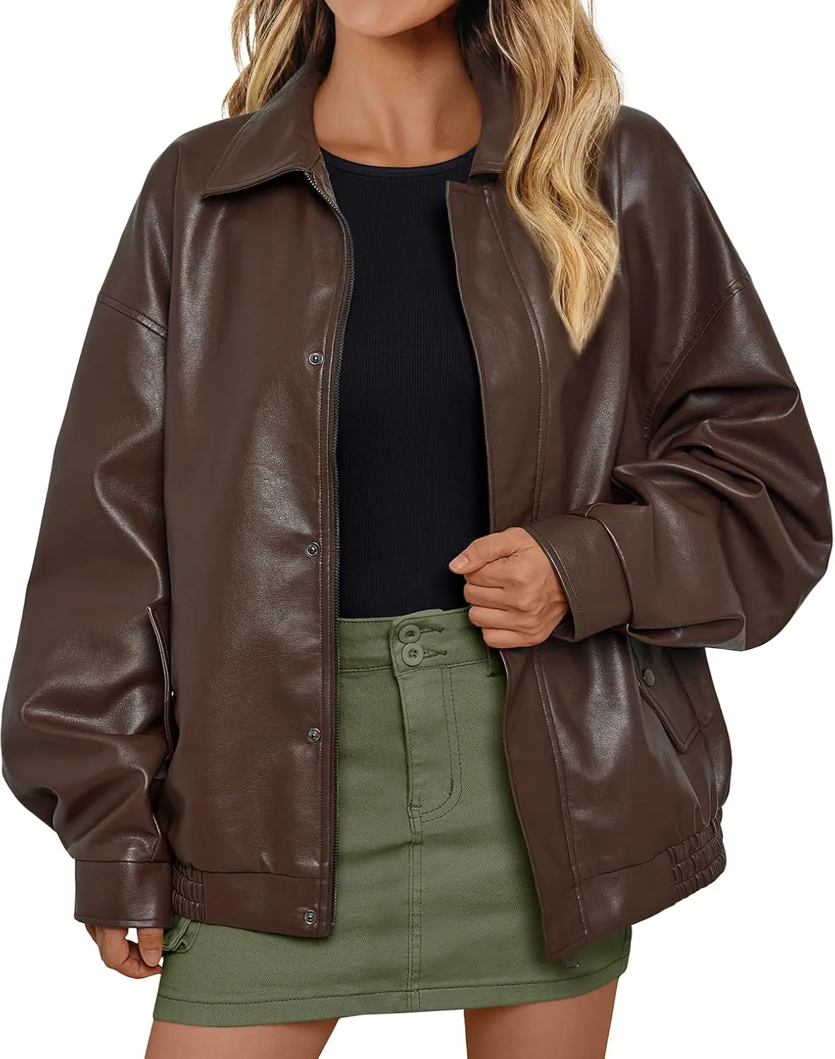 AUTOMET Women's Oversized Leather Jackets Faux Suede 2024 Fall Zip Up Motorcycle Coats Blazer Jackets for Women Outfits