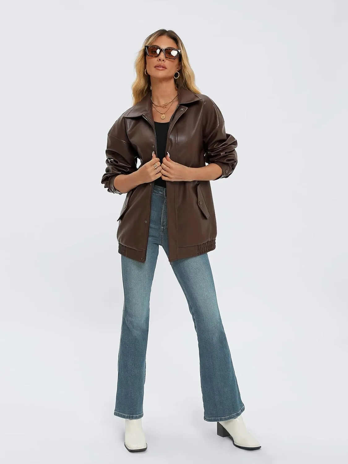 AUTOMET Women's Oversized Leather Jackets Faux Suede 2024 Fall Zip Up Motorcycle Coats Blazer Jackets for Women Outfits