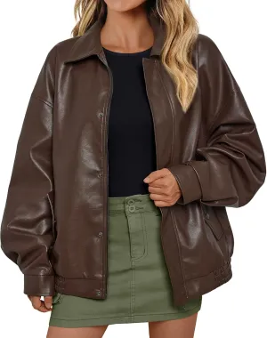 AUTOMET Women's Oversized Leather Jackets Faux Suede 2024 Fall Zip Up Motorcycle Coats Blazer Jackets for Women Outfits