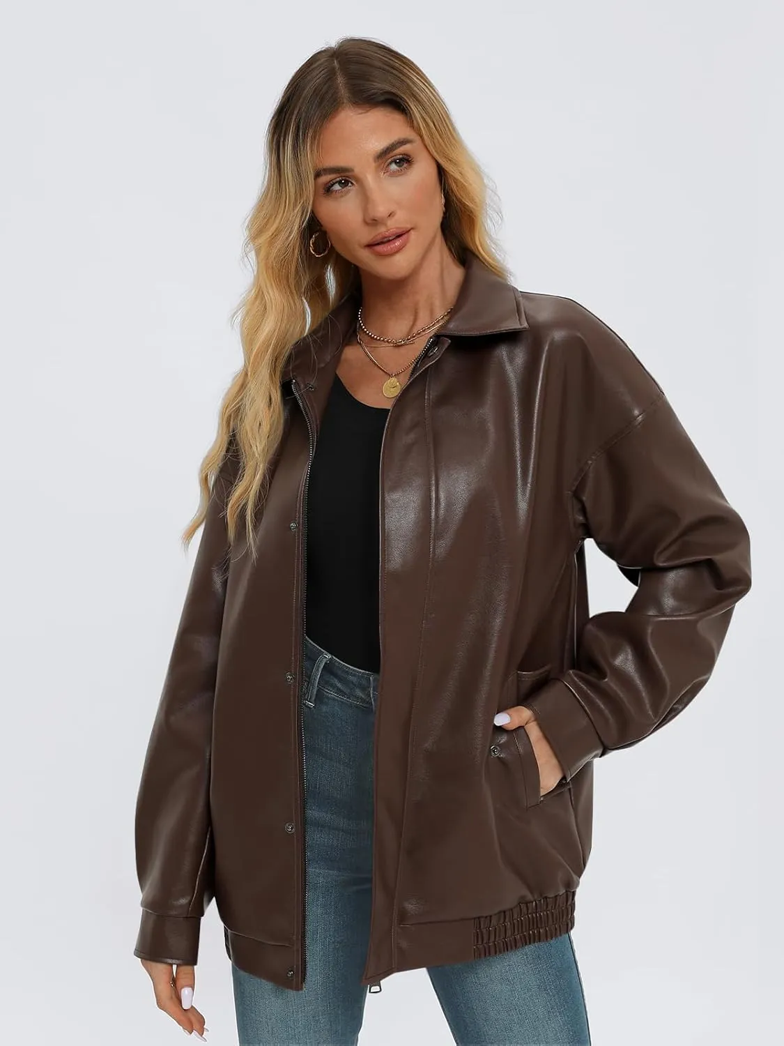 AUTOMET Women's Oversized Leather Jackets Faux Suede 2024 Fall Zip Up Motorcycle Coats Blazer Jackets for Women Outfits