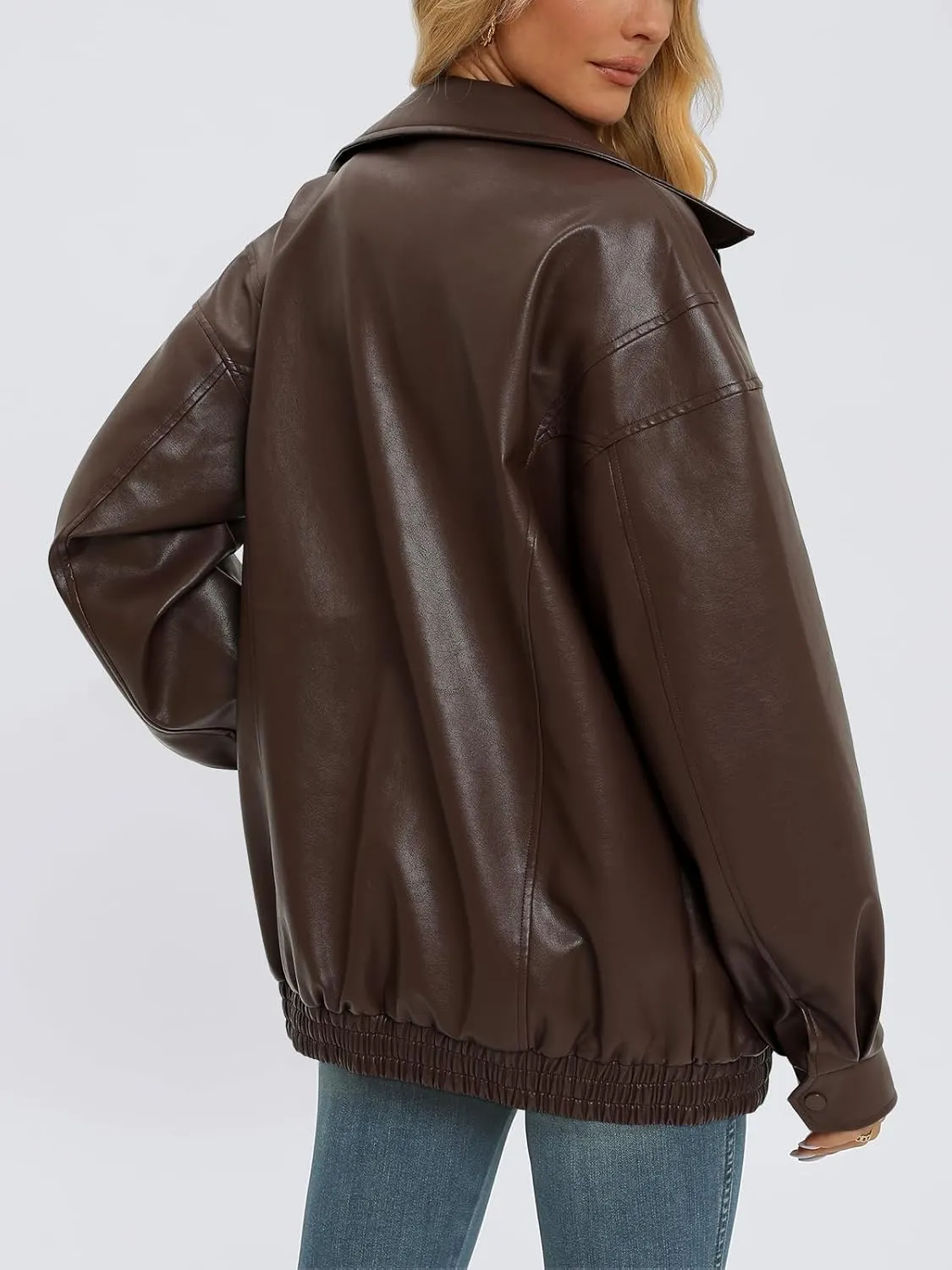 AUTOMET Women's Oversized Leather Jackets Faux Suede 2024 Fall Zip Up Motorcycle Coats Blazer Jackets for Women Outfits