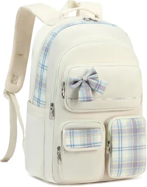 Backpack for Girls,School Backpacks for Teen,Cute College Bags for Women Students Large Bookbag 15.6 Inch Laptop Bag Back Pack Kids Kindergarten Elementary Casual Travel Daypacks Beige