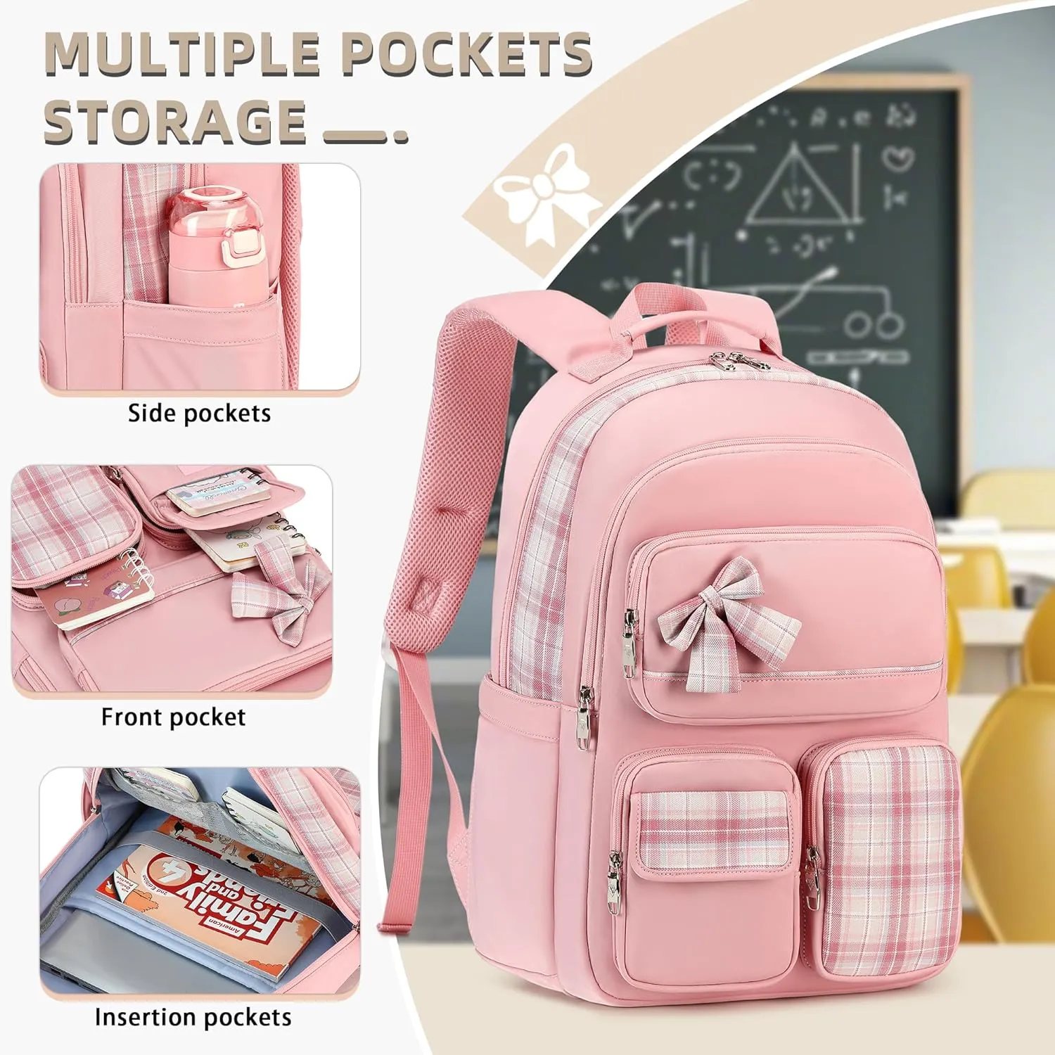 Backpack for Girls,School Backpacks for Teen,Cute College Bags for Women Students Large Bookbag 15.6 Inch Laptop Bag Back Pack Kids Kindergarten Elementary Casual Travel Daypacks Pink