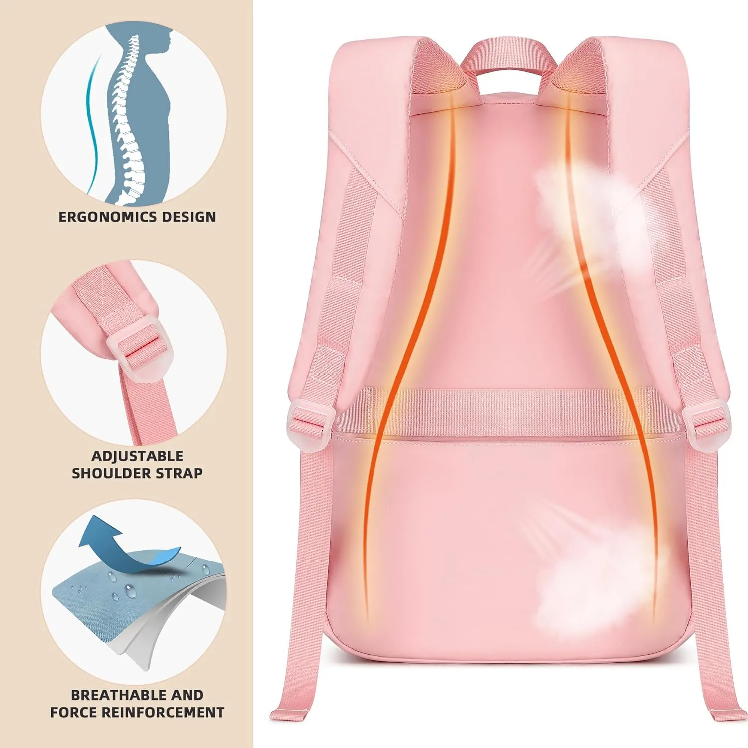 Backpack for Girls,School Backpacks for Teen,Cute College Bags for Women Students Large Bookbag 15.6 Inch Laptop Bag Back Pack Kids Kindergarten Elementary Casual Travel Daypacks Pink