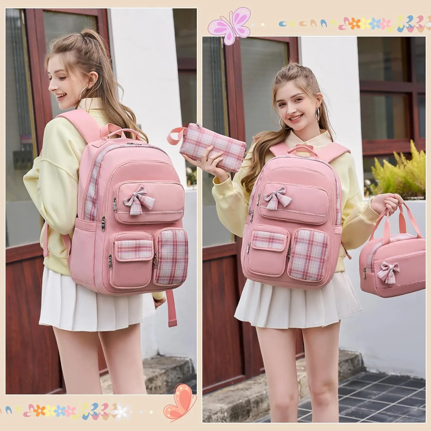 Backpack for Girls,School Backpacks for Teen,Cute College Bags for Women Students Large Bookbag 15.6 Inch Laptop Bag Back Pack Kids Kindergarten Elementary Casual Travel Daypacks Pink
