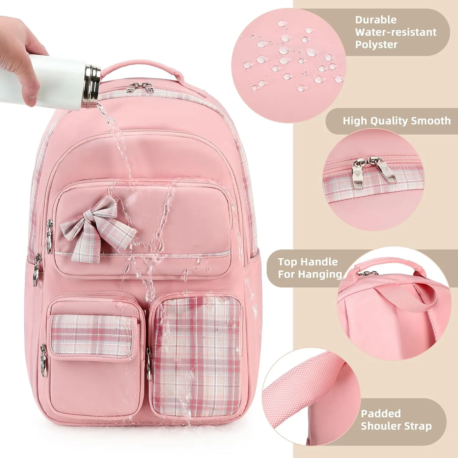 Backpack for Girls,School Backpacks for Teen,Cute College Bags for Women Students Large Bookbag 15.6 Inch Laptop Bag Back Pack Kids Kindergarten Elementary Casual Travel Daypacks Pink