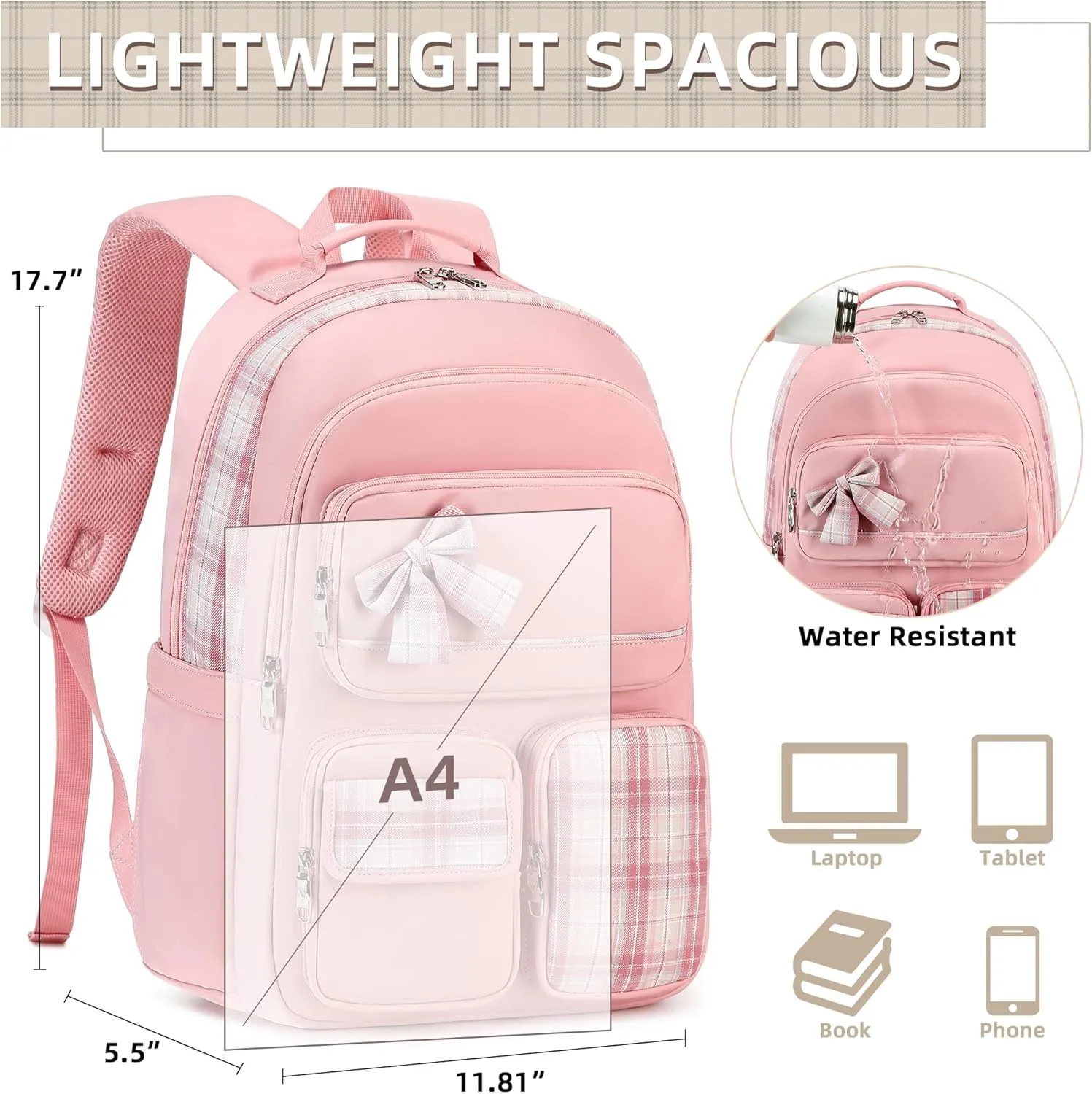 Backpack for Girls,School Backpacks for Teen,Cute College Bags for Women Students Large Bookbag 15.6 Inch Laptop Bag Back Pack Kids Kindergarten Elementary Casual Travel Daypacks Pink