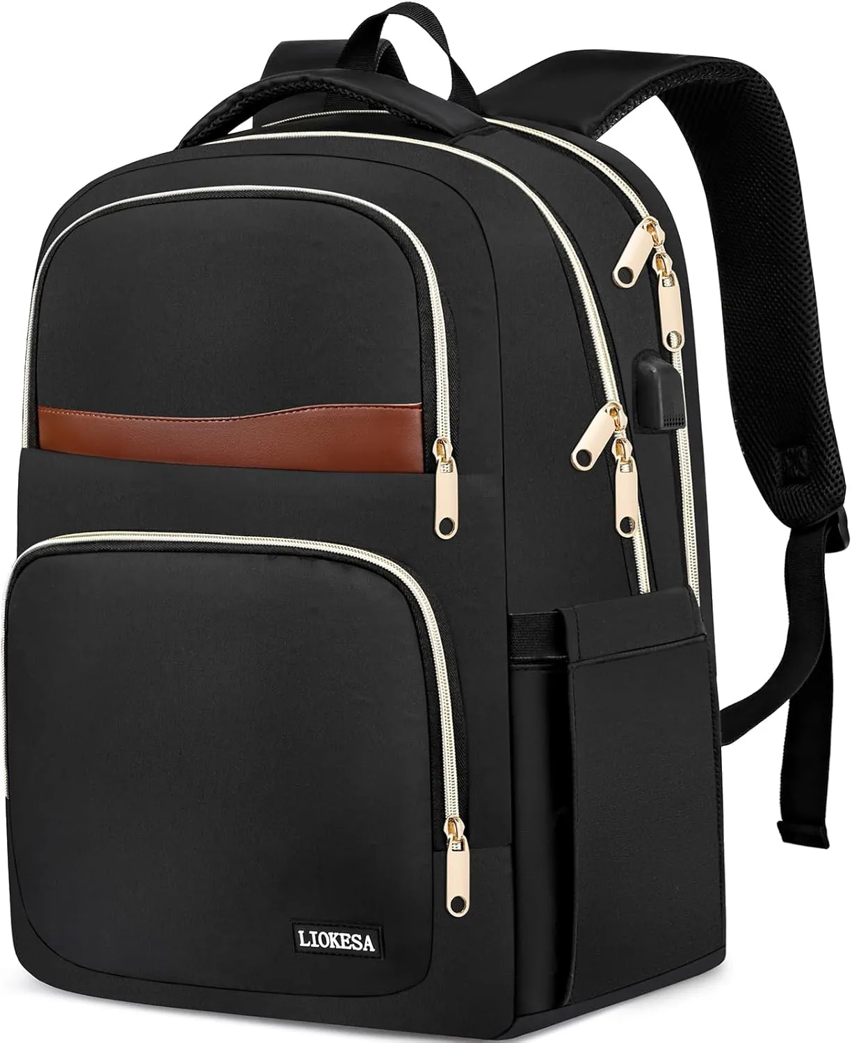 Backpack for Women Men, 17.3 Inch Large School Backpacks, Teen Girls Boys Bookbag with USB Charging Port, Work Travel Laptop Back Pack Purse Casual Daypacks, Black