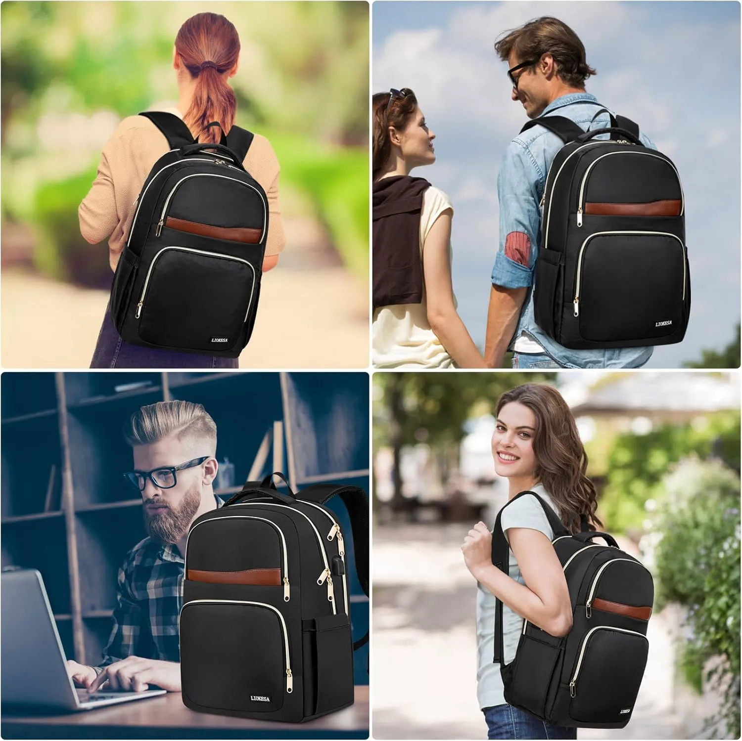 Backpack for Women Men, 17.3 Inch Large School Backpacks, Teen Girls Boys Bookbag with USB Charging Port, Work Travel Laptop Back Pack Purse Casual Daypacks, Black