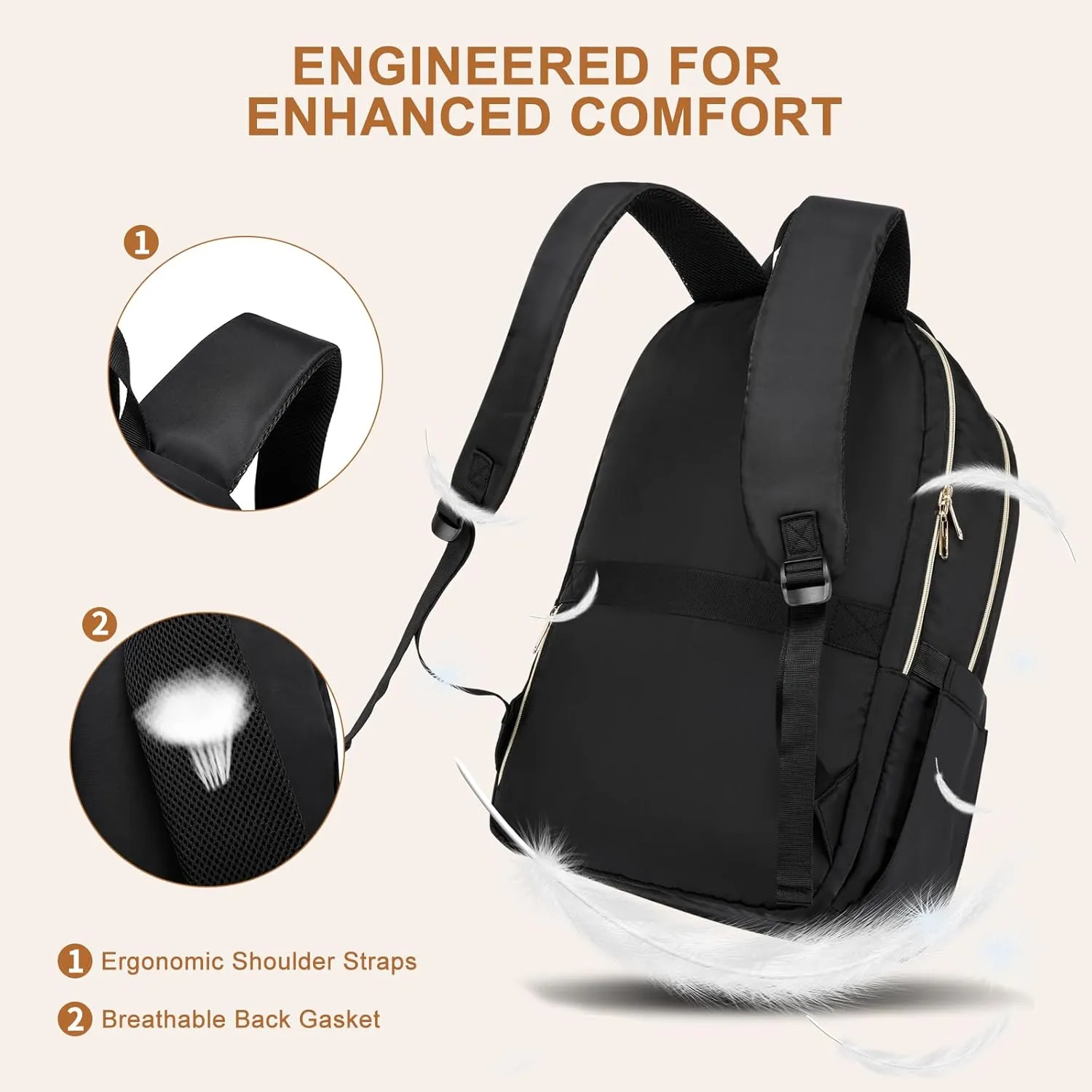 Backpack for Women Men, 17.3 Inch Large School Backpacks, Teen Girls Boys Bookbag with USB Charging Port, Work Travel Laptop Back Pack Purse Casual Daypacks, Black