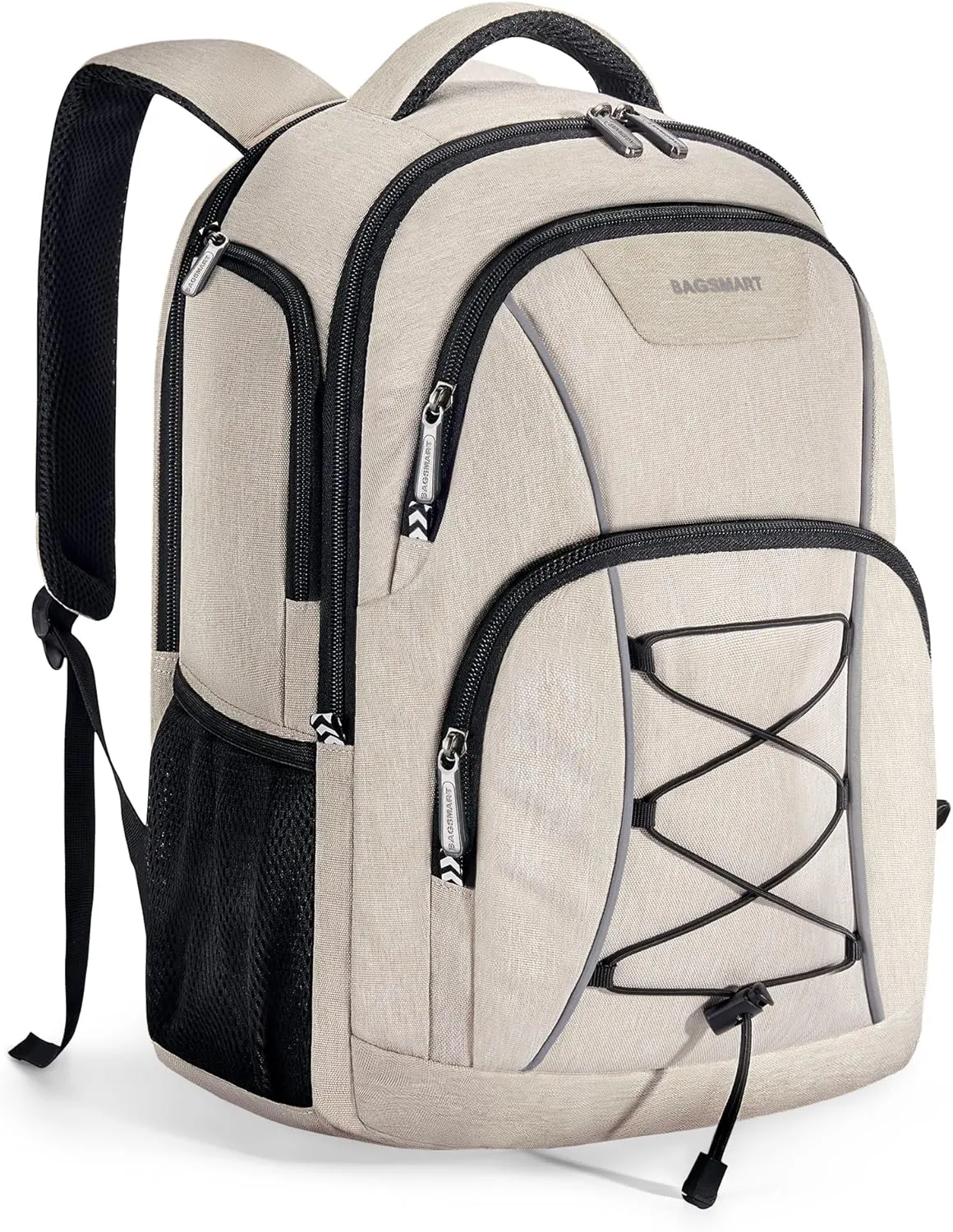 BAGSMART Travel Laptop Backpack, 15.6 inch Laptop Backpack With USB Charger Hole, Water Resistant College bookbag for Women Men, Casual Daily Backpack for travel, Beige