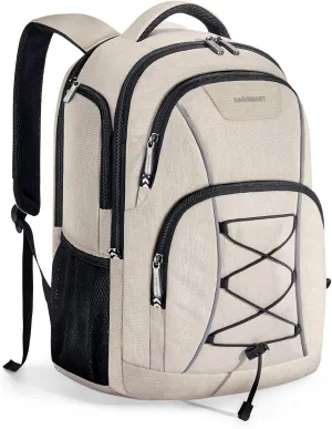 BAGSMART Travel Laptop Backpack, 15.6 inch Laptop Backpack With USB Charger Hole, Water Resistant College bookbag for Women Men, Casual Daily Backpack for travel, Beige