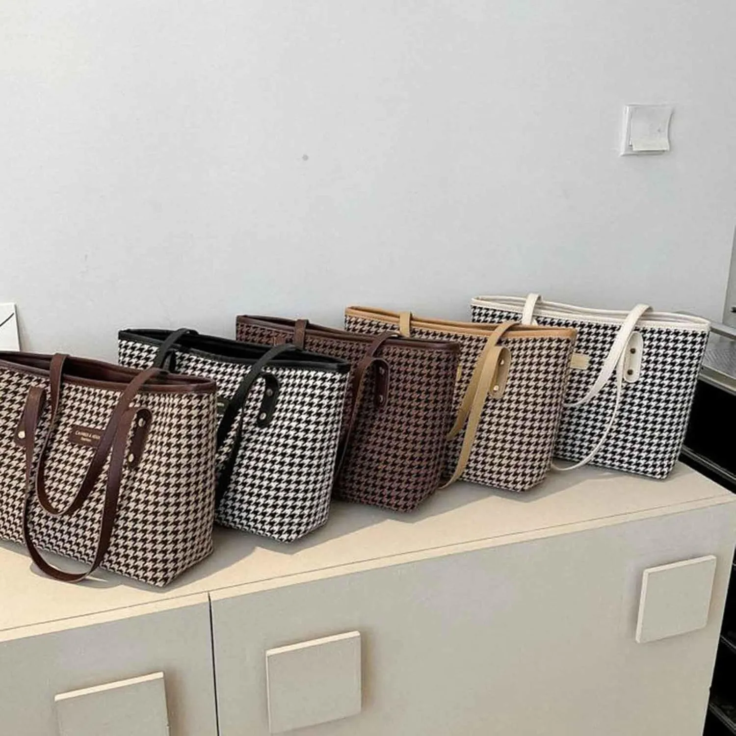 Beach Tote Bag 4 Packet Leather Solid Color Handbags Shoulder Bags Crossbody Hobo Bags Card Purse Work Travel Essential E