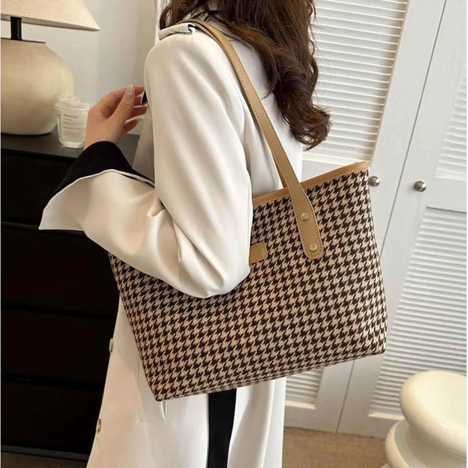 Beach Tote Bag 4 Packet Leather Solid Color Handbags Shoulder Bags Crossbody Hobo Bags Card Purse Work Travel Essential E