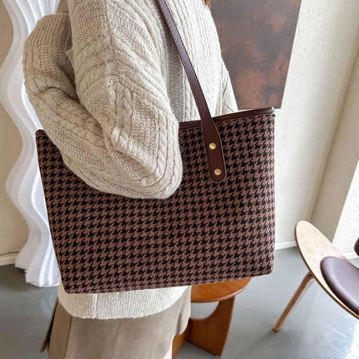 Beach Tote Bag 4 Packet Leather Solid Color Handbags Shoulder Bags Crossbody Hobo Bags Card Purse Work Travel Essential E