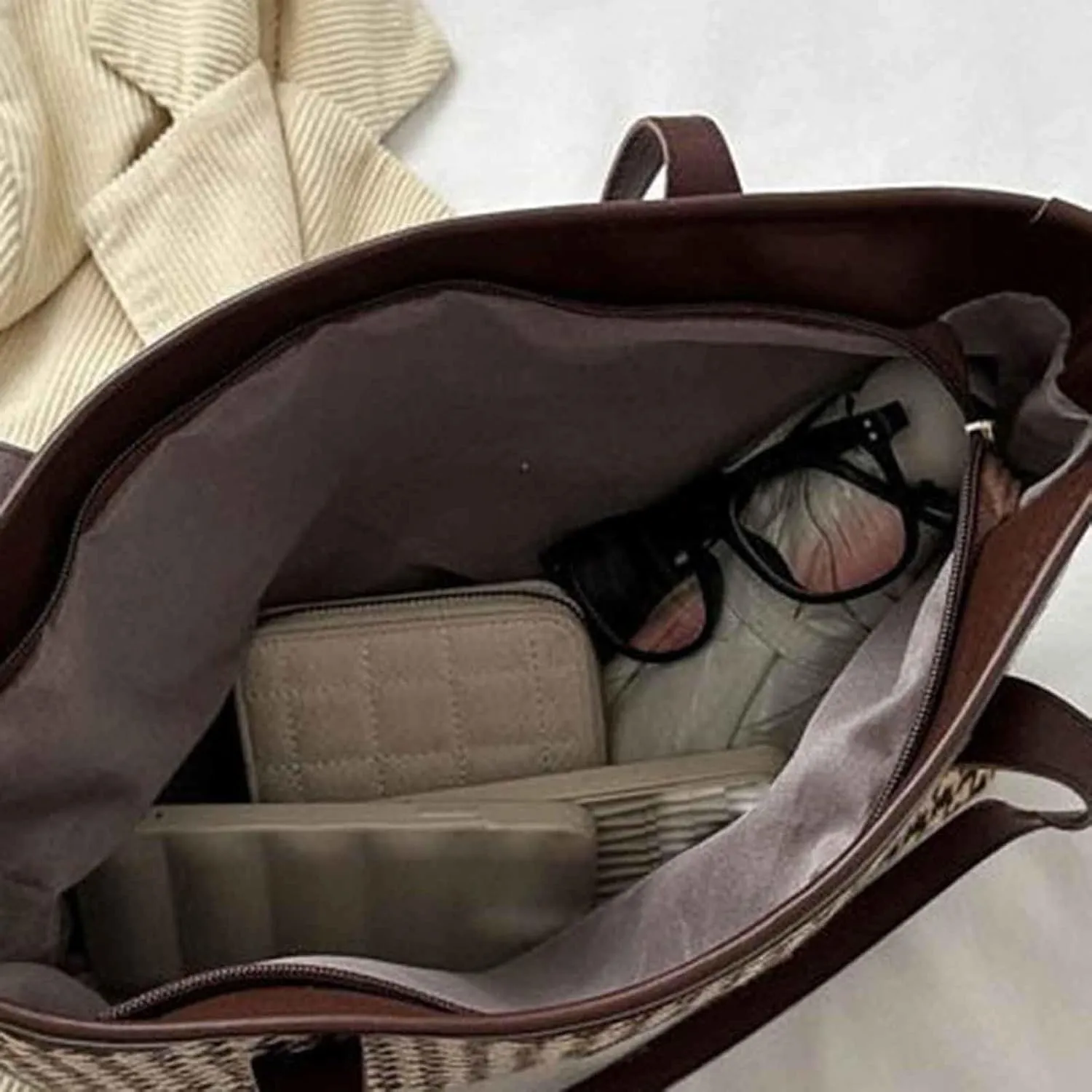 Beach Tote Bag 4 Packet Leather Solid Color Handbags Shoulder Bags Crossbody Hobo Bags Card Purse Work Travel Essential E